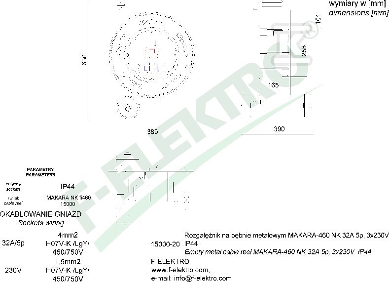 Rozgałęźnik bębnowy, MAKARA-460 NK 16A - 15000-19